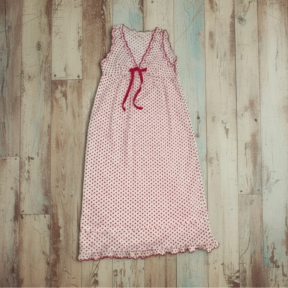 Vintage 1960s Barbizon Seraphim Batiste Red & White Floral Long Nightgown Medium - Picture 6 of 13
